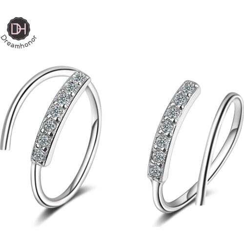 Dreamhonor 2021 Elegant 925 Sterling Silver Single Row Rhinestone Zirconia Wave Short Drop Earrings For Women Fashion Jewelry