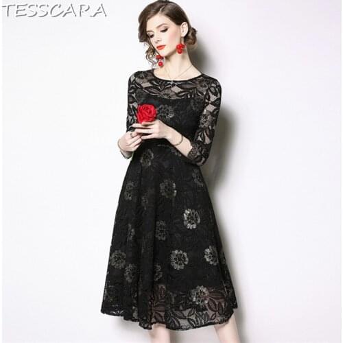 TESSCARA Women Summer Office Elegant Lace Dress Festa Female High Quality Vintage Designer Vestidos Long Red Party Robe Femme