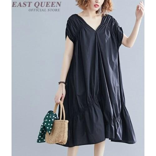 Plus Size Dresses Summer 2019 Korean V Neck Ruffle Loose Casual Dresses For Women 2019 Black WomenS Asymmetric Dresses AA4851