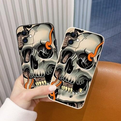 Skull Liquid Silicone Case For iPhone 12 Max Mini 11 Pro Max X XR XS MAX SE2020 8 7 6 6S Plus Ultra Thin Soft Phone Cover Case