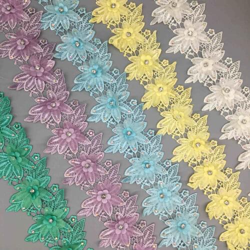 1 yard 3D Wing Shape 9.5CM Pearl Rhinestones Flower Lace Trim Trimmings Fabric Ribbon Wedding Dress Clothes Applique DIY Sewing