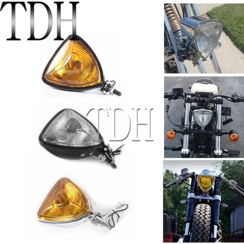12V 55W Triangle Headlight Retro Motorcycle Yellow Lens Spot Light Headlamp Front Light For Harley Chopper Cruisers Cafe Racer
