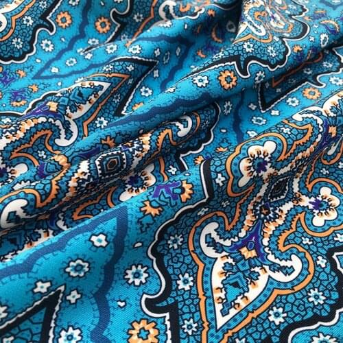 145cm*100cm designer fabric new sea blue cashew twill womens clothing haute couture printed shirt and dress fabric