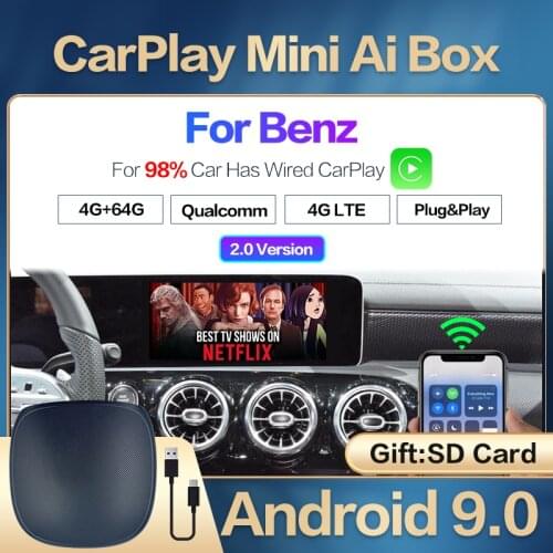 2.0 NewCarplay Android Box Wireless Android Auto Applepie Mini 4+64G 9.0 Ai Box Car Multimedia Player 4+64G For Benz 2016-2021