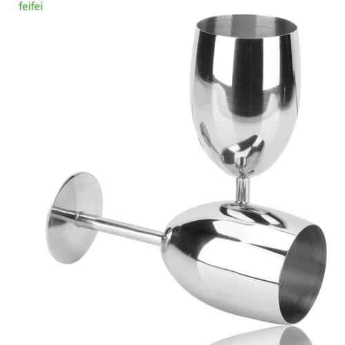 2 Pcs/Lot 265ml Stainless Steel Wine Cup Glass Silver Goblet Juice Drink Metal Cups Champagne Goblet Party Barware Kitchen Tools