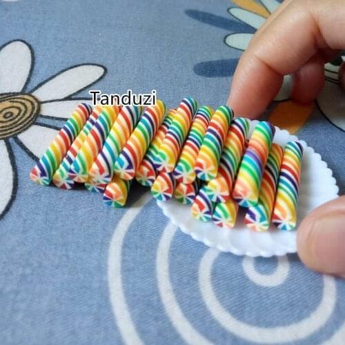 Tanduzi 20PCS Kawaii Polymer Clay Candy Rainbow Color Sweet Deco Decoden 25*5MM Clay Food DIY