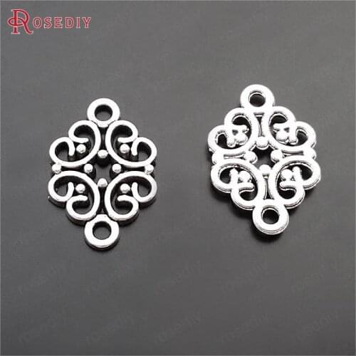50PCS 20*13MM Antique Bronze Zinc Alloy Flower Connect Bracelet Charms Diy Jewelry Findings Earrings Accessories Wholesale