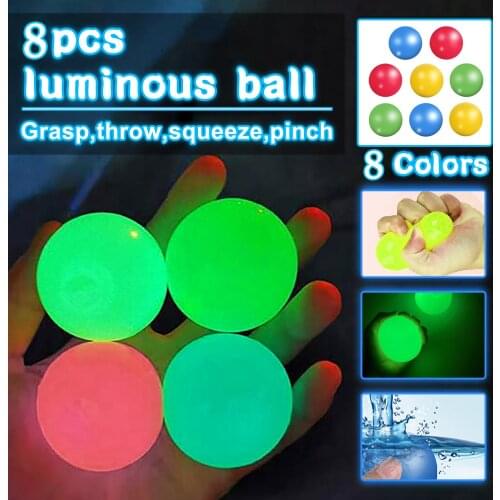 8PCS Fluorescent Ceiling Sticky Wall Balls Glow Luminescent Decompression Stress Relief Balls Toys for Kids Adults Random Colors