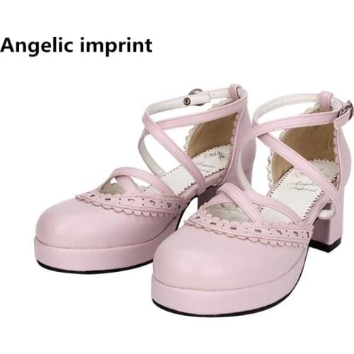 Angelic imprint Fashion woman mori girl lolita cosplay shoes lady high heels pumps women princess dress party sweet shoes 33-47