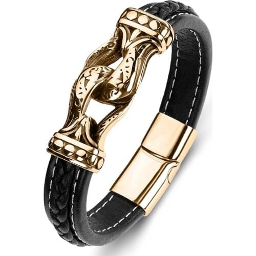 Multicolor Fashion Braided Leather Bracelet Men Punk Vintage Jewelry Stainless Steel Handmade Bangles Male Retro Wristband P081