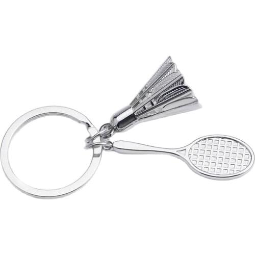 ZARSIA (10pcs/lot) Mini Tennis Racket Badminton keychain Silver key Ring Sport Badminton Accessories Decoration