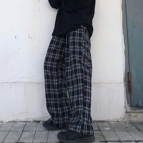Pants Women Plaid Korean Style Retro Loose Oversize Leisure Straight Trousers Simple All-match Daily Ulzzang Capris Womens Pant