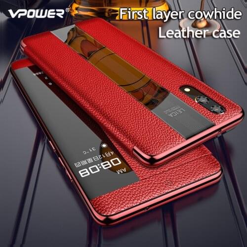 For Huawei P20 Pro Genuine leather case huawei p20 Phone protection hybrid windows view true leather case cover p20 smart cases