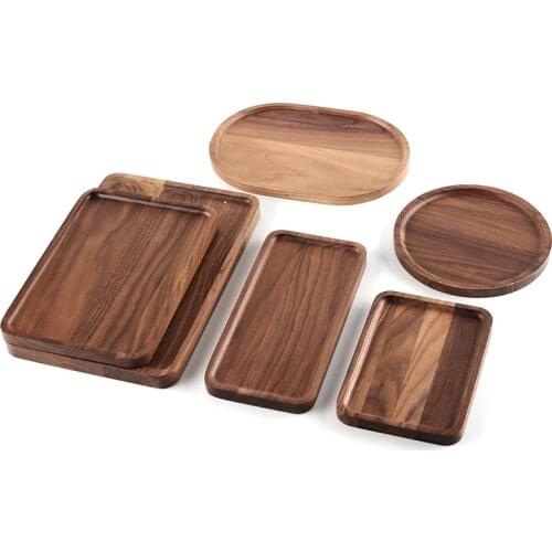 Wood Serving Tray, Decorative Platter, Brown Walnut Food Tray for Breakfast and Coffee Table