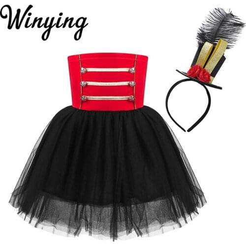 Kids Mesh Tutu Dress Girls Halloween Christmas Cosplay Majorette Showman Stage Performance Nutcracker Ringmaster Circus Costume