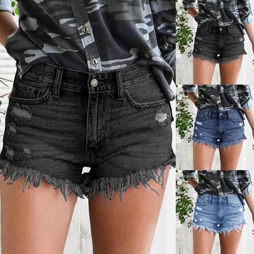 High Waist Denim Shorts Fashion Frayed Tassel Jeans Tight Denim Shorts Casual Washed Jean Femme Summer 2021 Plus Size