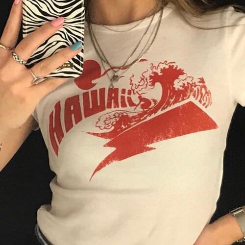 Harajuku Y2K Summer Skinny Women Graphic T Shirts Navel Trend Print Stretchy Short Sleeve Kpop Crop Top Streetwear Tee Aesthetic