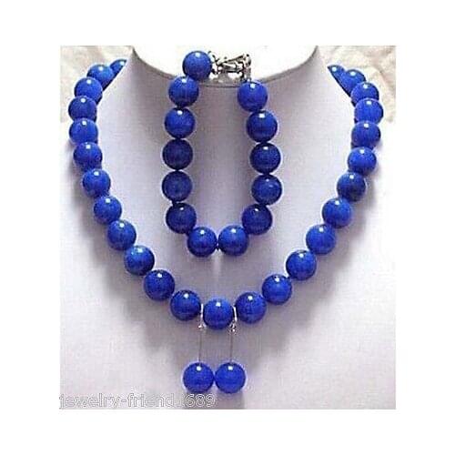 Hot sell new - Jewelry genuine 12mm blue stone Necklace bracelet earring sets >^^1> - watch Quartz stone CZ crysta