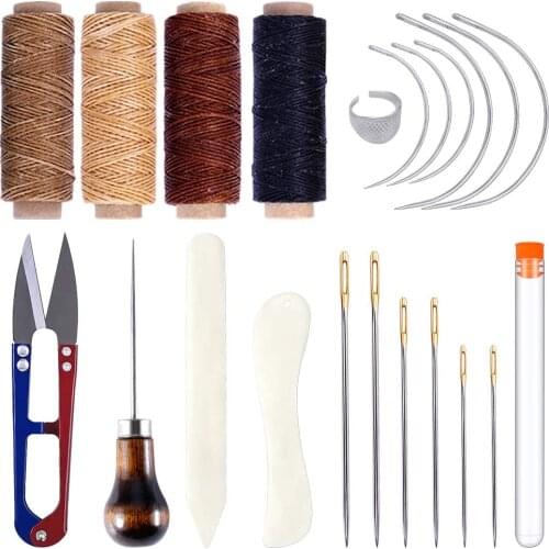 Imzay 22PCS Leather Sewing Tools And Supplies With Folder Paper Creaser, Large-Eye Stitching Needles And Waxed Thread