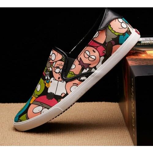 Spring and Autumn Graffiti Korean Men Canvas Shoes Low Top Male Students Lazy Shoes Mens Loafers Slip-on Casual Sneakers