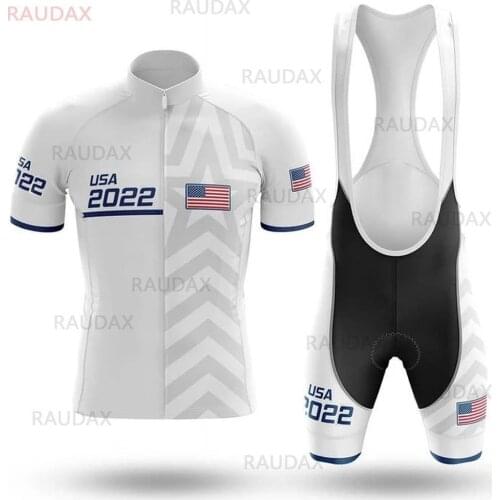 Classic Flag Cycling Team Jerseys 2021 USA Cycling Clothing Summer Breathable 19D Bib Set Bike Clothing Triathlon Bike Uniform