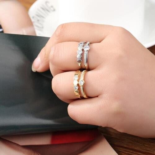 Classical Trendy Womens Fashion Ring Hexagon Shape Double Rows Comb Finger Ring Adjustable Midi Finger Jewelry Accessory