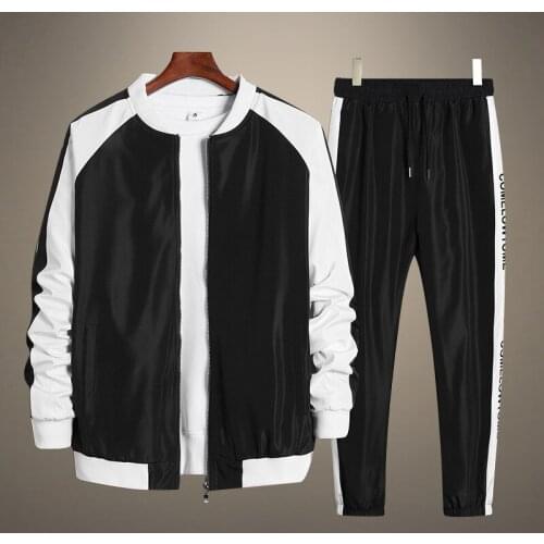 Mens Casual Suit Patchwork Korean Hip Hop Tracksuit 2-piece Sets Fashion Jacket + Pants Tracksuit Male Streetwear Mens Clothing