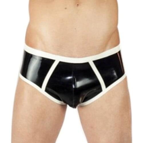 Handmade Male Latex Rubber Short Black and White Trims Latex Panties Plus Size Custom Made Underwear S-LPW115