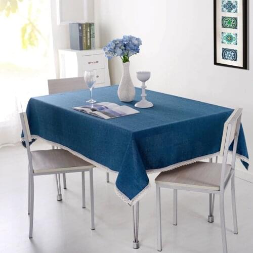 Solid Color Decorative Tablecloth Imitation Linen Lace Table Cloth Dining Table Cover Home Decoration
