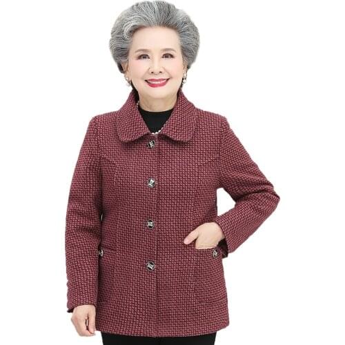 Elderly Autumn Winter Clothes New Female Coat Plush Thickened Grandma Overcoat Mom Woolen Jacket Old lady Loose Clothes 4XLA119