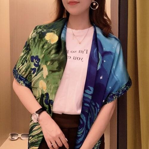 2021silk spring autumn women scarf luxury design printing ladies beach shawl scarf fashion smooth female headscarf 110x110cm