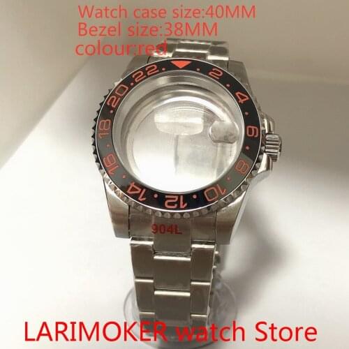 Suitable for NH35 NH36 Mingzhu 40mm sapphire glass 904L stainless steel case sealing bottom cover, with bezel red