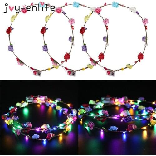 LED Light Up Flower Crown headband Wedding Party Wreath Hairband Garlands Luminous Headwear Girl Birthday Party decor hair band