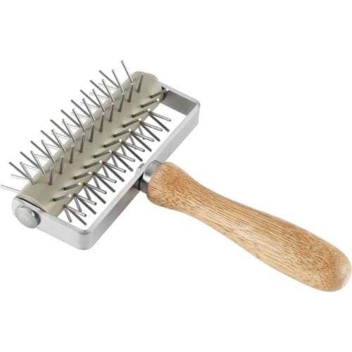 Dough Roller Stainless Steel Durable Multi-Function Cake Pizza Docker with Wooden Handle