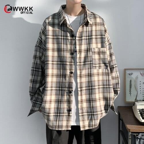 Spring and autumn Hong Kong style ins plaid shirt mens long-sleeved Korean trendy handsome jacket casual loose couple shirt