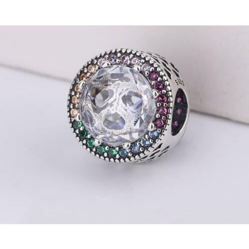 925 Sterling Silver Sparkling Rainbow Zircon Beaded Charm Fit Original Pandora European Charms Bracelet Necklace DIY Jewelry