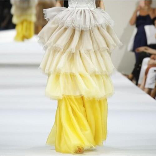 Chic Mixed Color Tulle Skirts for Women Tiered Pleated Floor Length Maxi Skirt Tutu Girls Hippie Style Formal Party Skirt Saia