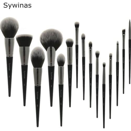 Sywinas Makeup Brush Set 15pcs High Quality Black Natural Synthetic Hair Nake Up Brush Tools Kit Professional Makeup Brushes