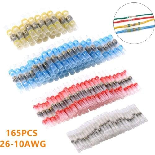 165PCS Assorted Heat Shrink Wire Connectors Solder Sleeves Waterproof Butt Electrical Cable Terminals Solder Connector Kit
