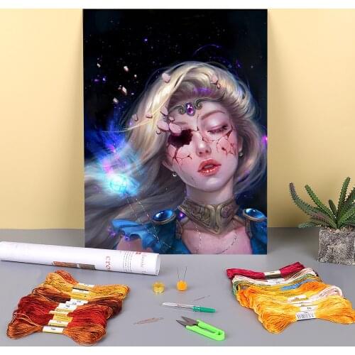 Cartoon Girl Woman Printed Fabric 11CT Cross Stitch Embroidery Full Kit DMC Threads Handiwork Handmade Handicraft Package