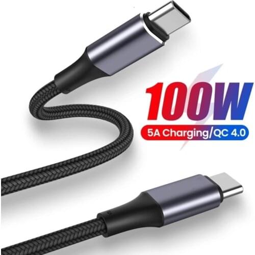 USB C QC4.0 5A PD Fast Charging Data Cable 100W USB Type C to USB C Nylon Braid Cable for Macbook IPad Samsung S20 Huawei