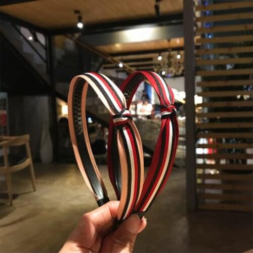 Fashion hair accessories striped side hit color knotted headband with teeth Wild hairpin headdress thin side slip headband women