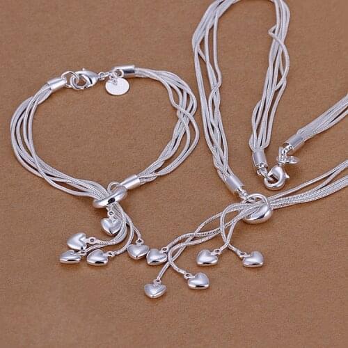 QiLeSen925 sterling silver 100% girl ladies Fine necklace bracelet popular jewelry ladies gift set bride Christmas gift S009