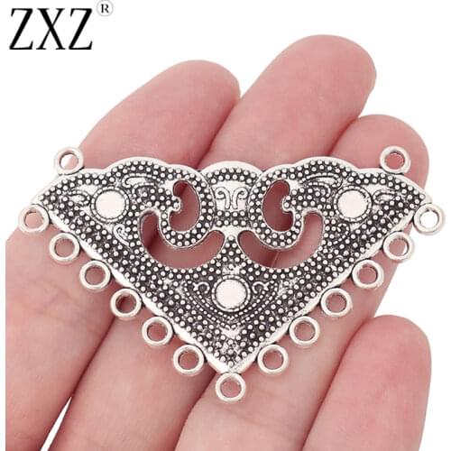 ZXZ 5pcs Tibetan Silver Boho Triangle Multi Strand Chandelier Connector Charms Pendants for Necklace Jewelry Making 63x37mm