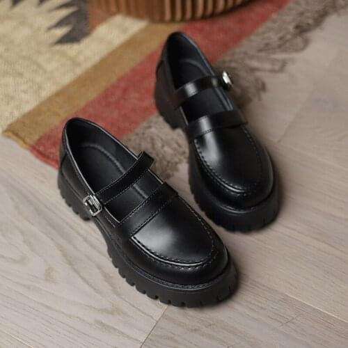 2021 Spring Small Leather Shoes Women Height Increase College Style Thick Heels Mary Jane Retro Platform Shoes