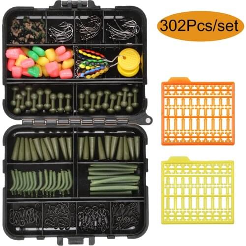 302Pcs/box Carp Fishing accessories Terminal Tackle kit with Rubber tail Matt Rolling swivel quick link for carp rig fishing