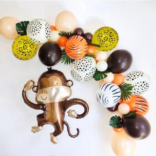 44pcs Jungle Safari Theme Birthday Party Balloon Garland Kit Palm Leaves Animal Balloons Kids Birthday Party Baby Shower Decors