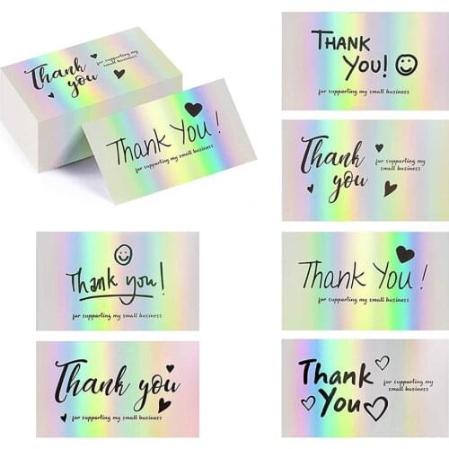50Pcs 9cm*5cm, Gorgeous Laser Rainbow Thank You Cards For Gift Package Party Birthday Wrapping Baking Small Business Shop