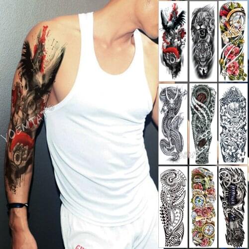 Large Arm Sleeve Tattoo Owl Hands Clock Waterproof Temporary Tattoo Sticker Angel Cloud Ladder Men Full Red Tattoo Body Art