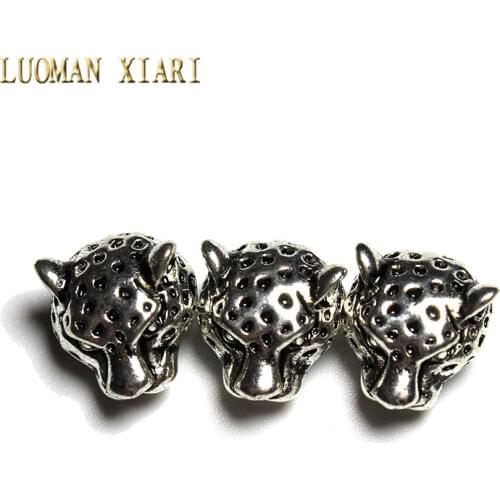 Wholesale 10pcs/20pcs Lot Vintage Silvery Alloy Beads Leopard Head Spacers Beads Charms DIY For Jewelry Making Bracelet 10*12 mm